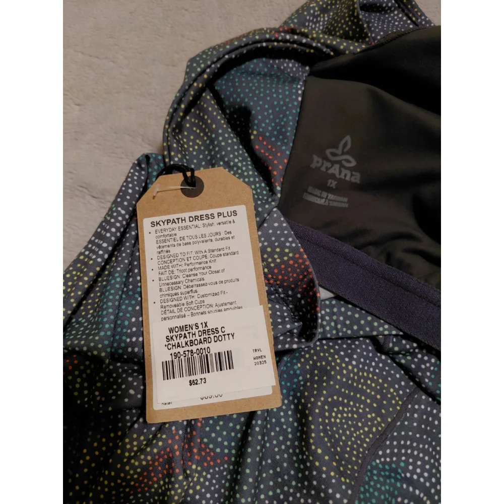 Prana Skypath Deep Pine Dotty Twist Back Shelf Bra Sleeveless Tank Dress Sz 1X